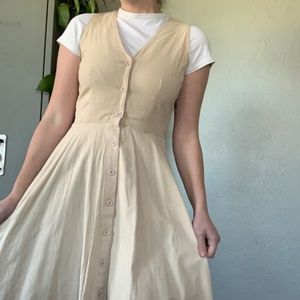 tan pinafore button up dress